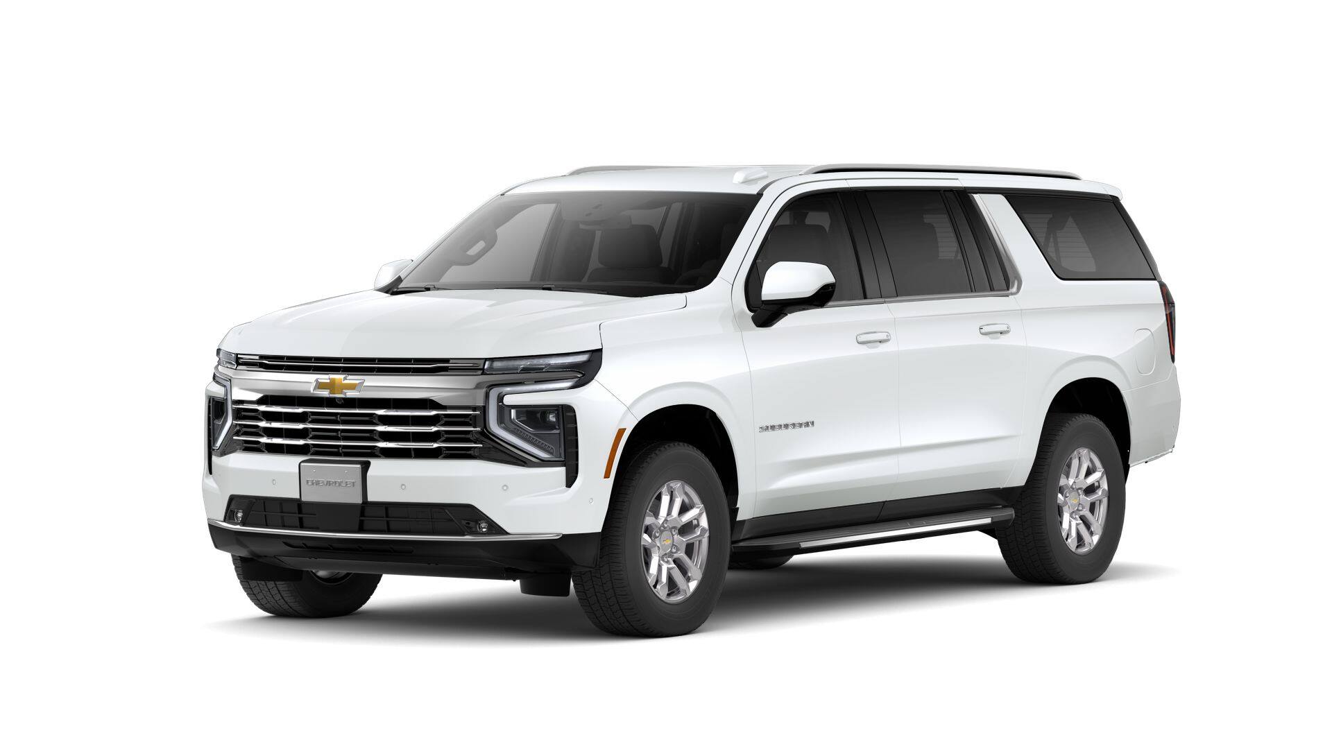 2026 Chevrolet Suburban LT in Summit White — front three-quarter view